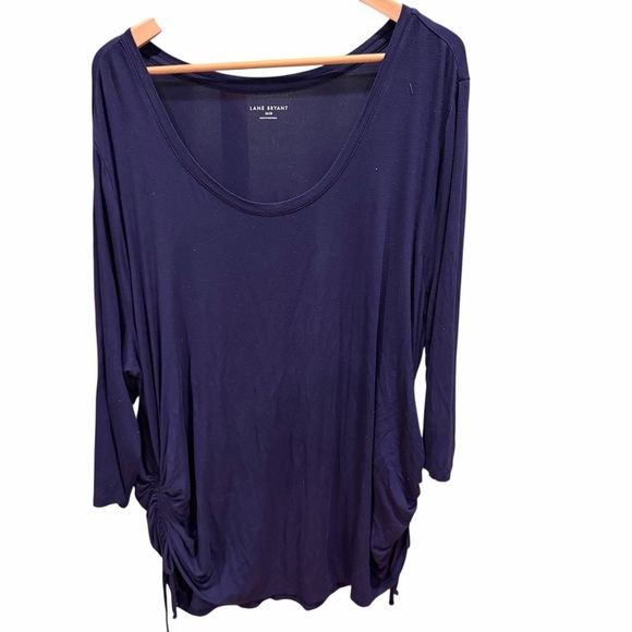Lane Bryant Women’s 26/28 Navy Blue Tunic Top 3/4 Sleeve Ruched Sides Spandex - Picture 2 of 8